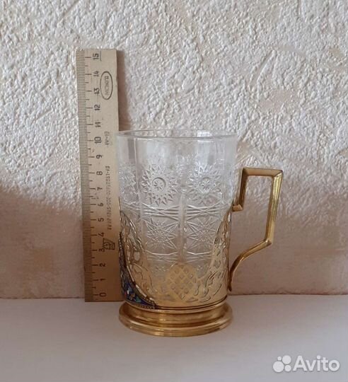 Подстаканник серебро 875 кокошник эмаль позолота