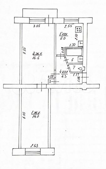 2-к. квартира, 45 м², 3/5 эт.