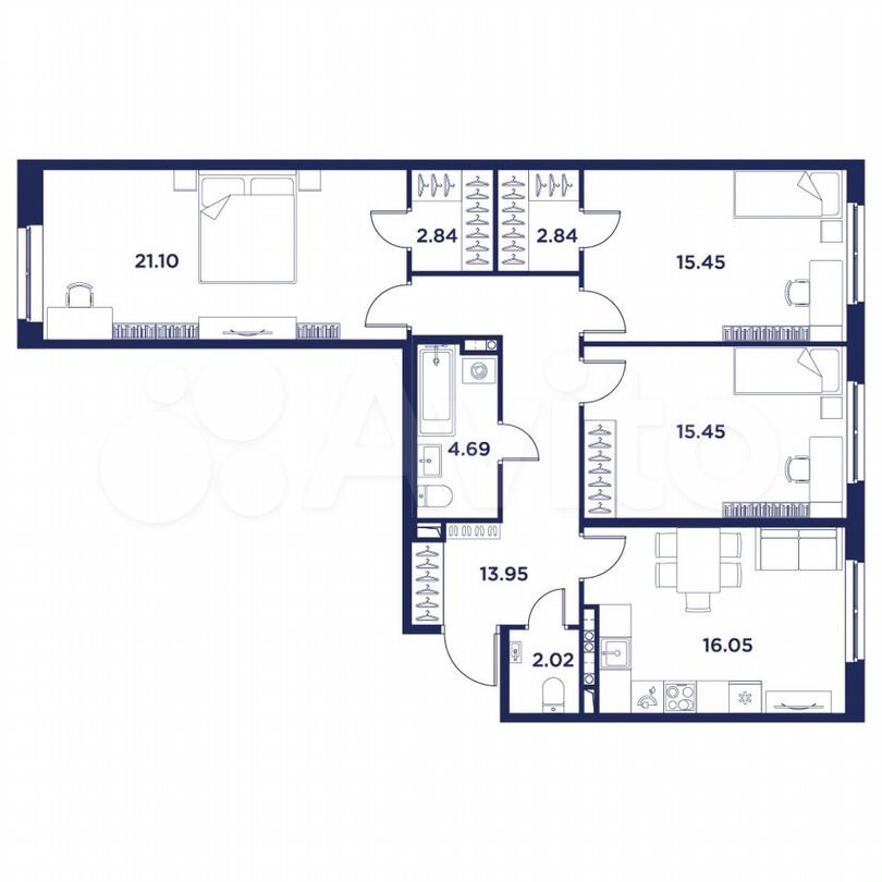 1-к. квартира, 96,2 м², 3/5 эт.