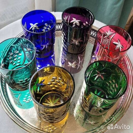 Стаканы цветной хрусталь Германия винтаж