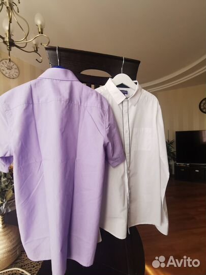 Рубашка 146 белая новая, лиловая 146-152 новая