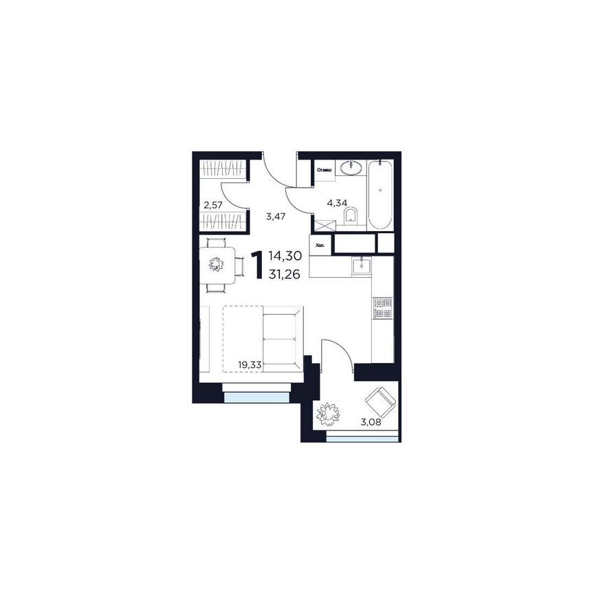 1-к. квартира, 31,3 м², 8/15 эт.