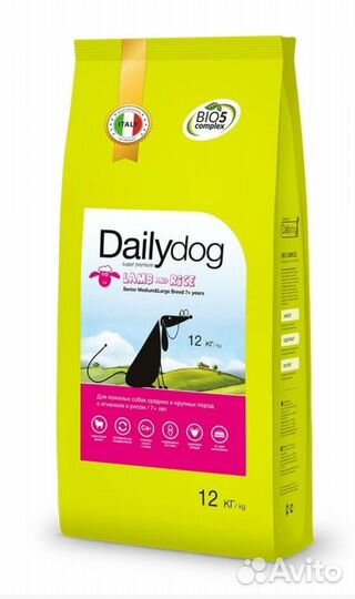 Dailydog сухой корм для собак старше 7л ягненок 12