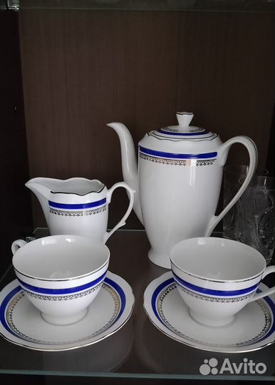 Чайный сервиз Польша, кобальт с позолотой