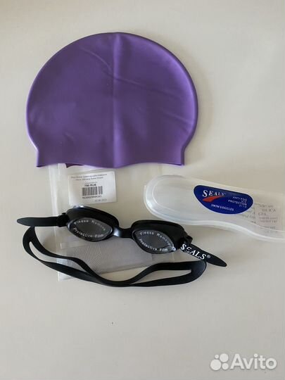 Шапочка силиконовая и очки для плавания