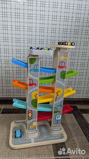 Автотрек с машинками деревянный