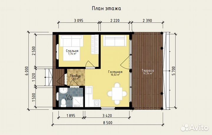 Барнхаус под ключ с фундаментом 51 м²