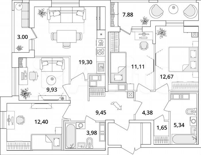 4-к. квартира, 95,7 м², 17/18 эт.