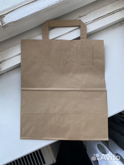 Крафт пакеты с плоскими ручками 28*24*14