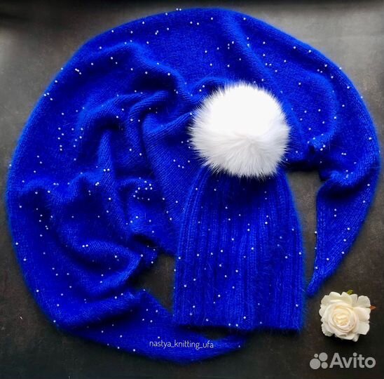 Шапка женская из ангоры пух норки бактус