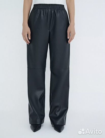 Брюки кожаные прямые на резинке