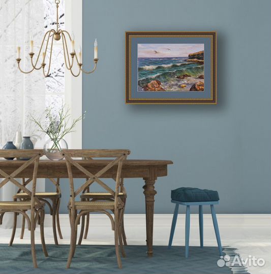 Картина маслом на холсте пейзаж Прозрачная волна