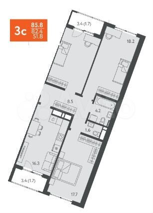 3-к. квартира, 85,8 м², 10/24 эт.