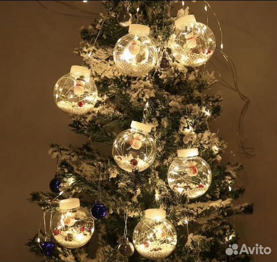 Гирлянда штора с шарами дед мороз внутри