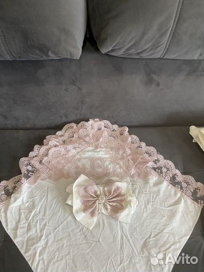 Вязаный меховой комплект на выписку 56-68