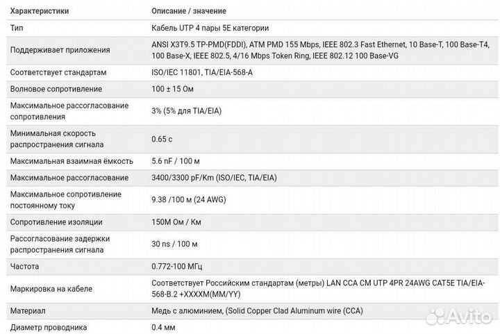 Интернет - кабель UTP 4 пары 5E категории