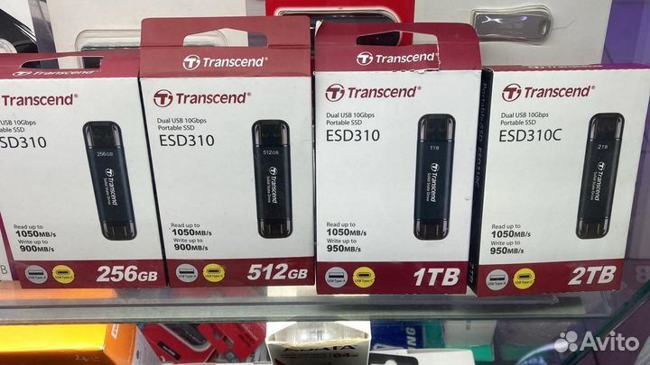 Портативный SSD Transcend 2Tb, USB 10Gbps, Type-C