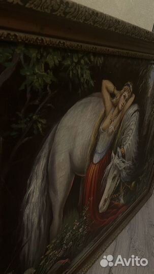 Картина маслом в раме женщина и лошадь