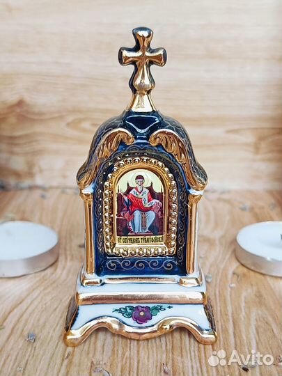 Киот Спиридон Тримифунтский, гжельский фарфор