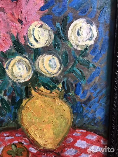 Картина . Цветы в желтой вазе. х.м