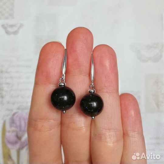 Серебряные серьги с авантюрином натуральным