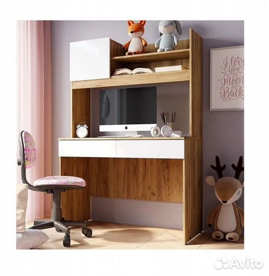 Компьютерный стол Селфи пс 05 крафт/белый гляне