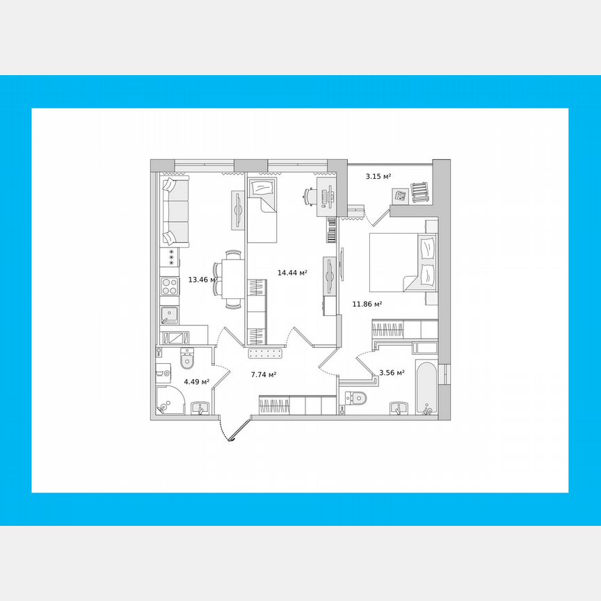 2-к. квартира, 55,7 м², 14/14 эт.
