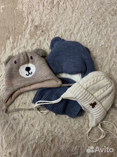 Шапки детские для мальчиков зима весна + варежки