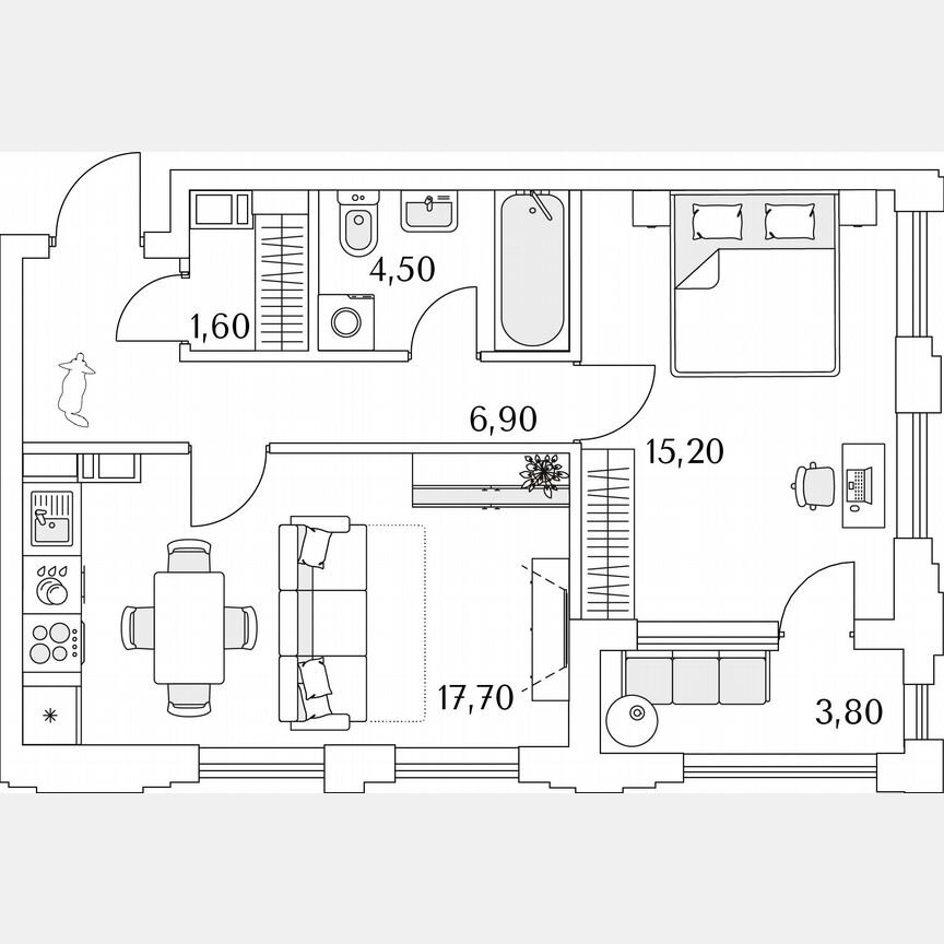 1-к. квартира, 47,8 м², 3/13 эт.