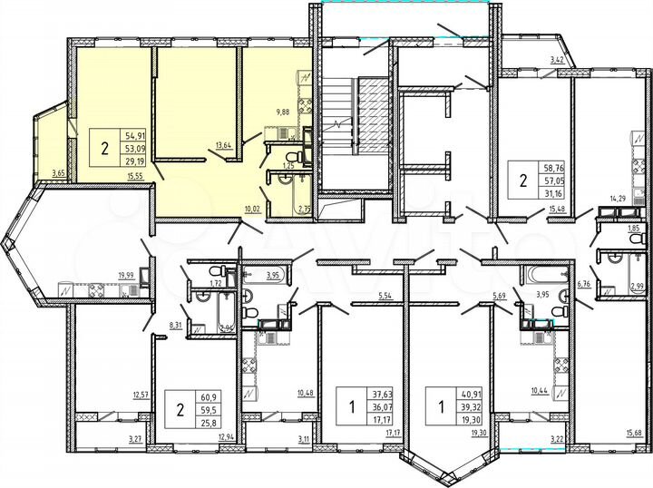 2-к. квартира, 54,9 м², 13/18 эт.