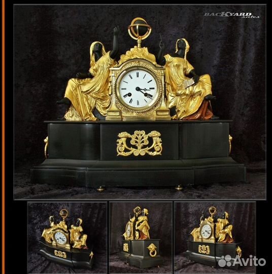 Антикварные каминные часы «Наука и Искусство» Фран