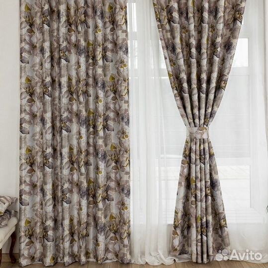 Шторы рогожка Жардин бронзовый новые пошив