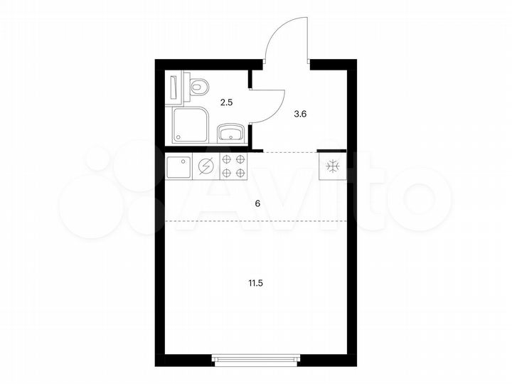 Квартира-студия, 23,6 м², 2/25 эт.
