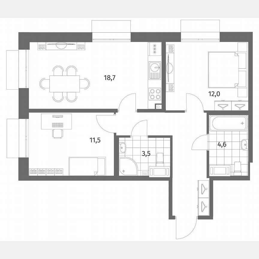2-к. квартира, 60,6 м², 7/13 эт.