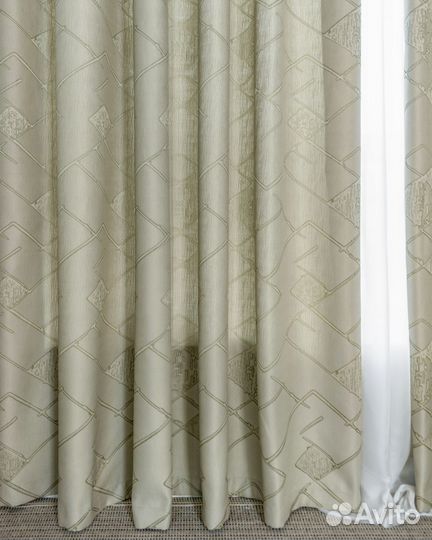 Комплект Шторы и Тюль Иззи Фисташка+Вуаль