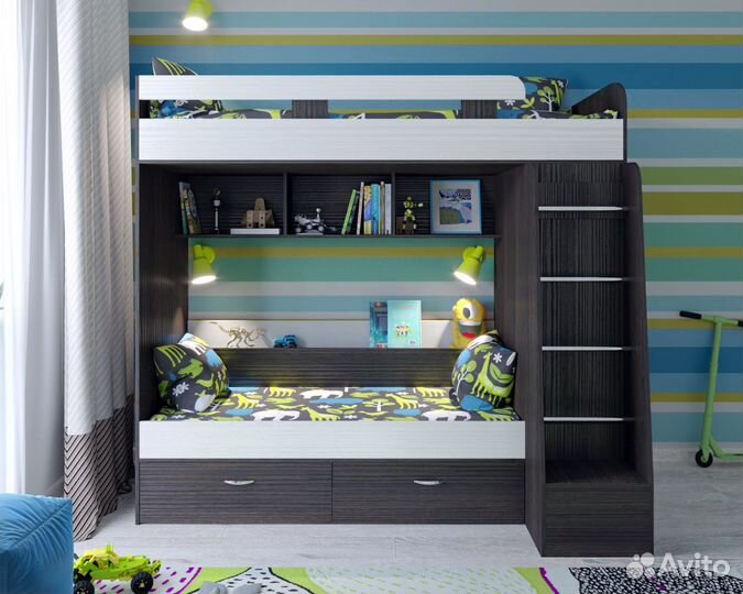 Двухъярусная кровать Юниор-6 со шкафом.Любые цвета