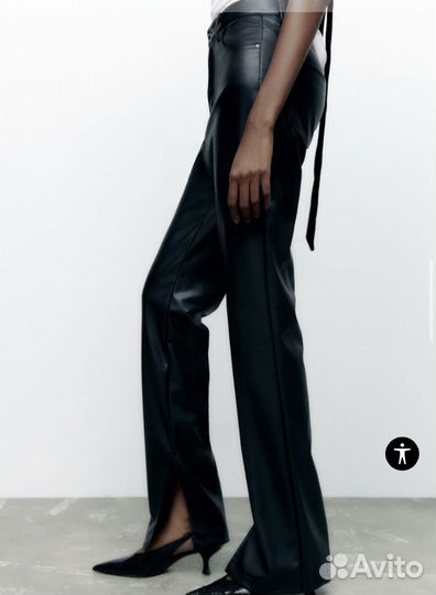 Кожаные брюки Zara с разрезами
