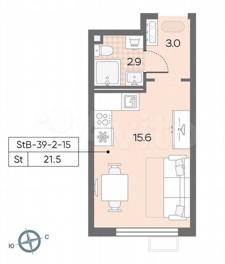 Квартира-студия, 21,5 м², 15/24 эт.