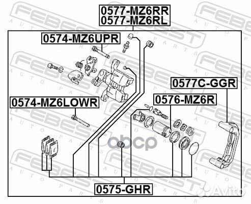 Суппорт тормозной задний правый 0577-MZ6RR Febest