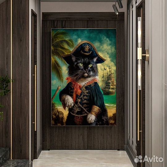 Картина маслом кот пират Детальная проработка