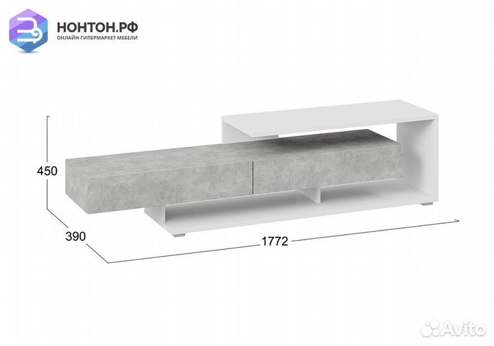 Тумба под тв Монтана тип 4 белый / ателье светлый