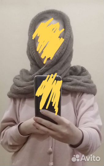 Снуд-шарф новый тёплый серо-коричневый осень-зима