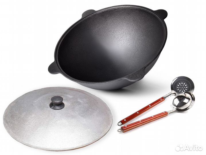 Казан чугунный, 10 л, круглое дно, алюминиевая кры