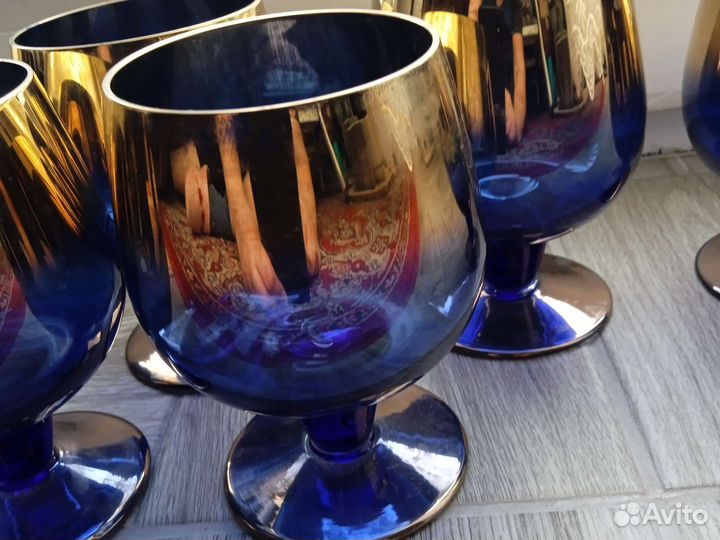 Фужеры на ножке, новые, кобальт СССР
