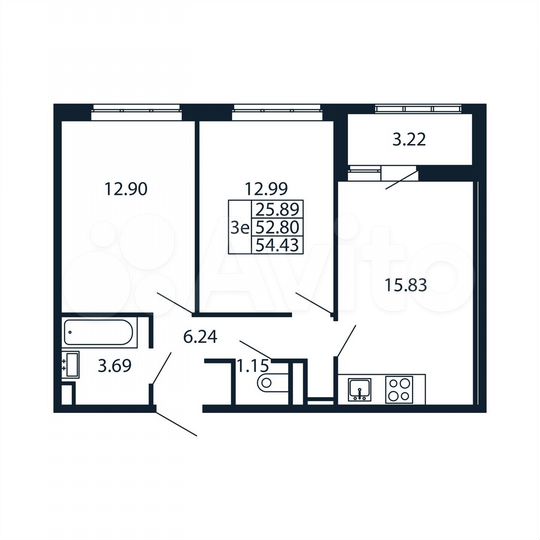 2-к. квартира, 53,5 м², 5/13 эт.