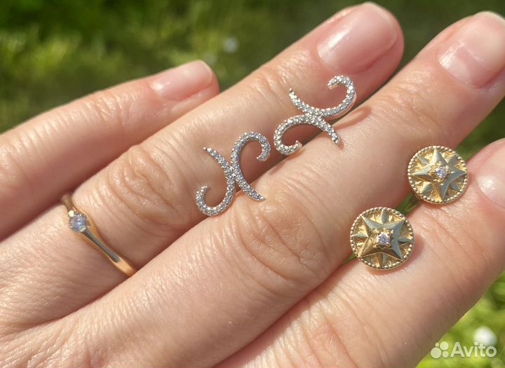 Серьги кольцо золото брилл