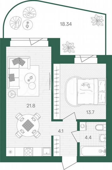 1-к. квартира, 62,3 м², 1/10 эт.