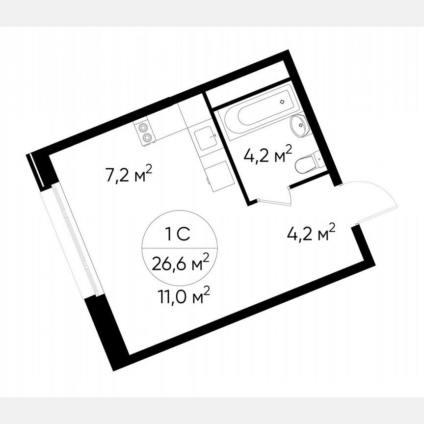 Квартира-студия, 26,6 м², 4/17 эт.