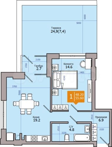 2-к. квартира, 55,6 м², 3/18 эт.