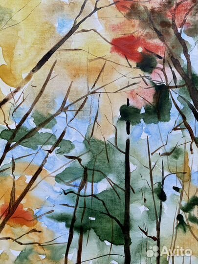 Картина Акварель пейзаж Осень Яркая